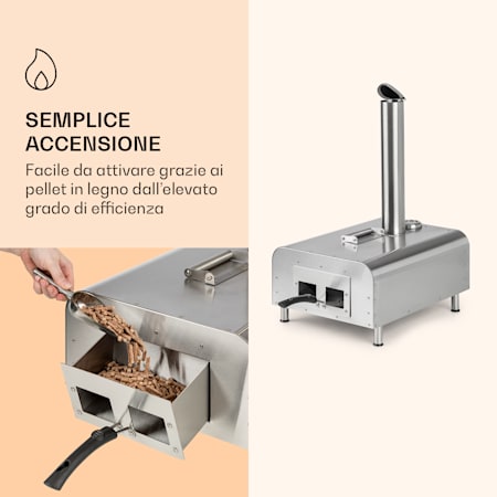 Diavolo, forno a pellet per pizza, incl. pietra refrattaria, termometro,  acciaio inox Argento
