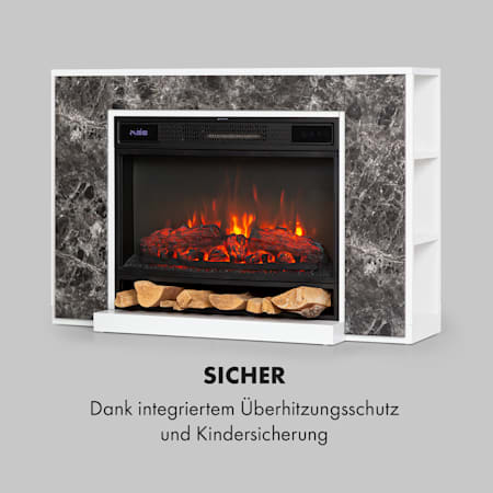 Klarstein Vulsini Dawn Timer bis 38 m/² LED-Technik zuschaltbare Heizung Creme Fernbedienung 1700//1900 W 2 Heizstufen 130 x 106 cm Elektrokamin realistische Flammenillusion