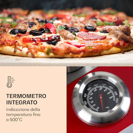 Diavolo, forno a pellet per pizza, incl. pietra refrattaria, termometro,  acciaio inox Rosso