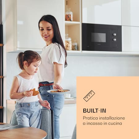 Microonde da incasso Luminance | 20 l | 800 W | Funzione scongelamento |  Funzione cottura | 5 livelli di potenza | Piatto in vetro Ø 24,5 cm | 39 x  59,5 cm (A x L) | Parte anteriore a specchio Nero