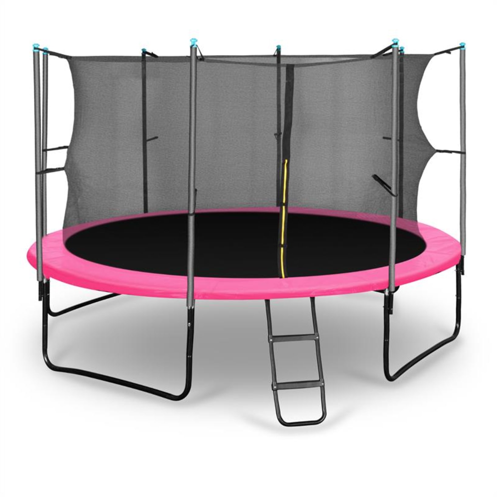 Trampoline 430cm rose / gris + filet + échelle + bâche