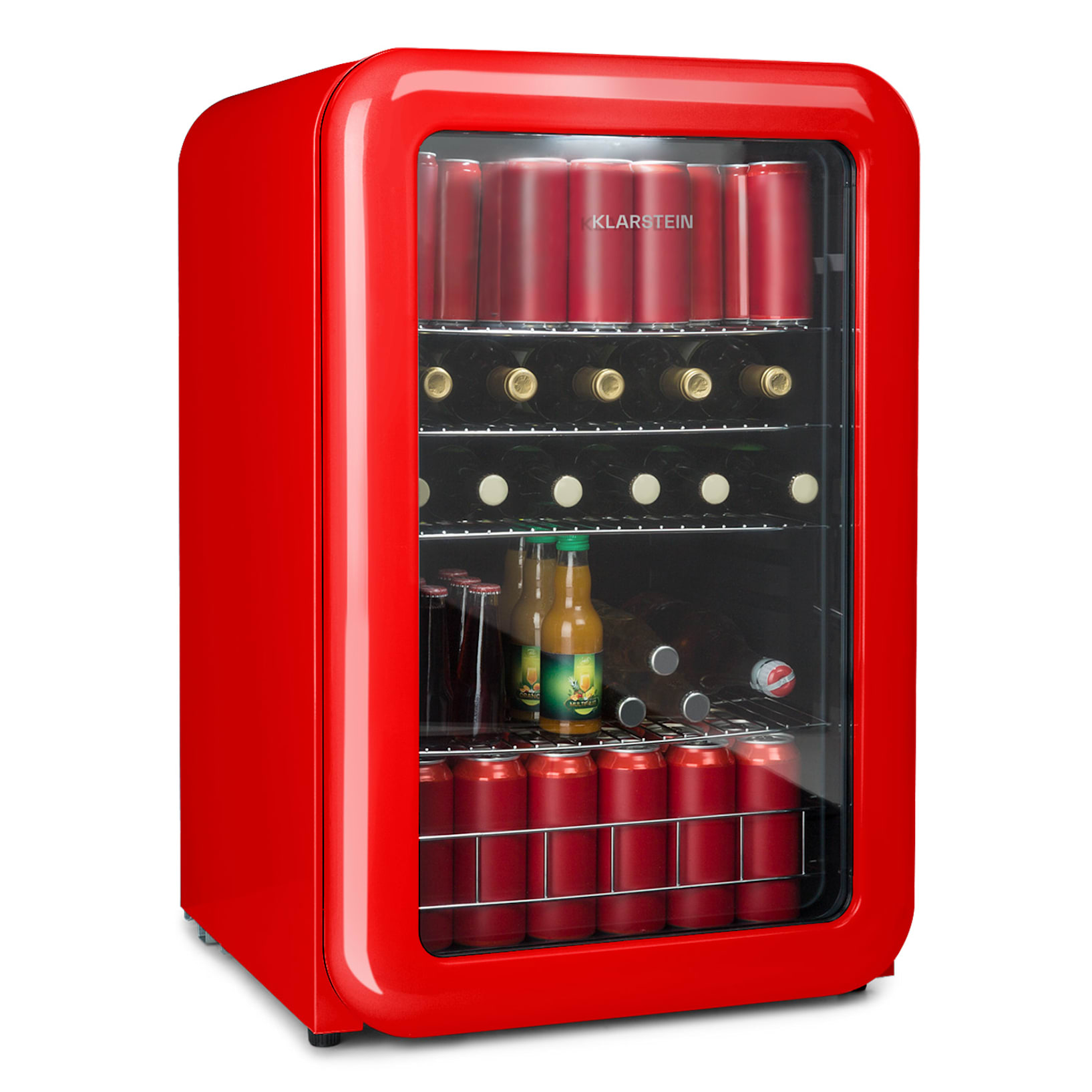 PopLife Getränkekühler Kühlschrank, 115 Liter, EEK F, Retro-Design, Temperatur: 0-10 °C, ECO Plus, 39 dB, anpassbare Füße, schwarzer  Innenraum, doppelt verglaste Fronttür 115 Ltr