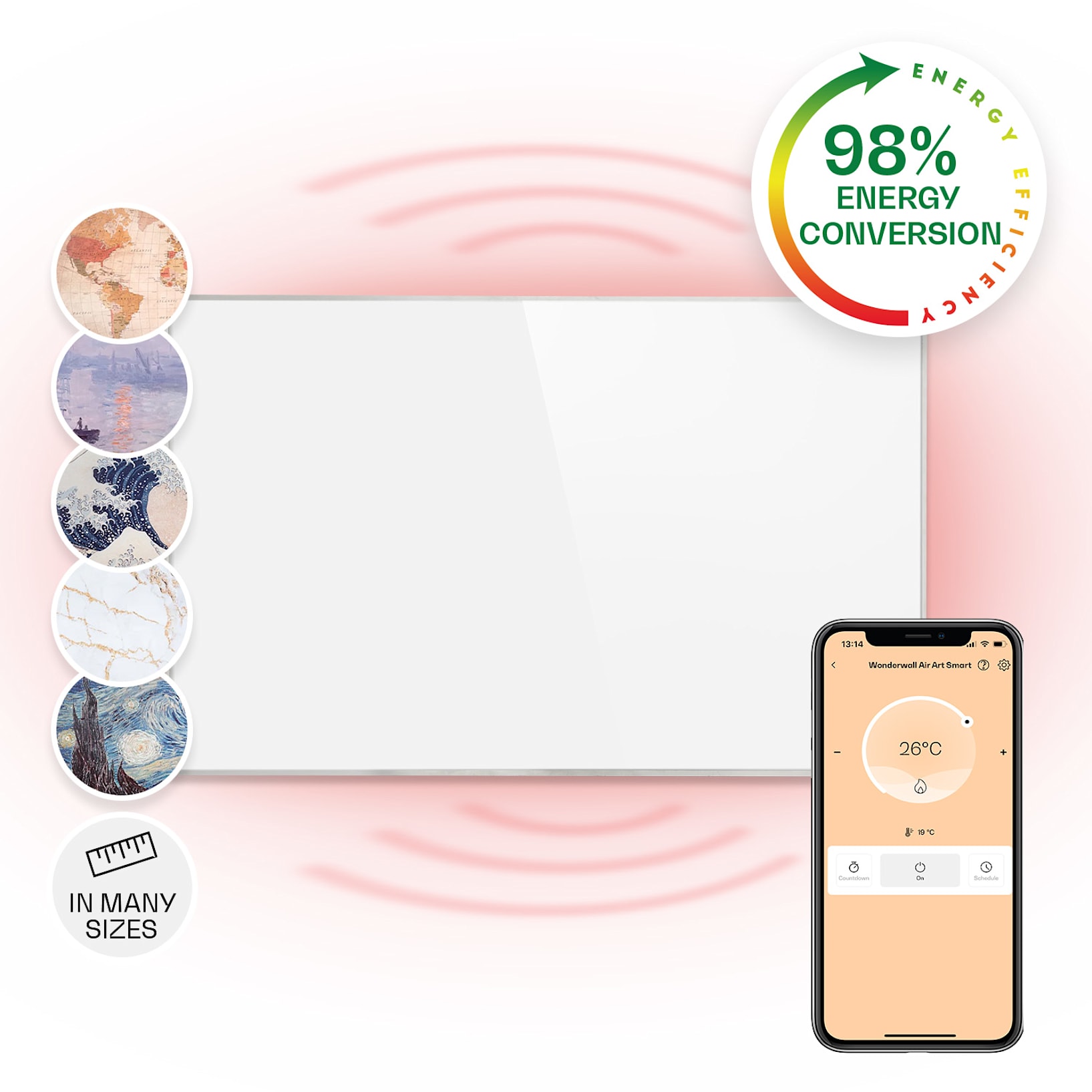 veiligheid Activeren markeerstift Wonderwall Smart infrarood verwarming elektrische verwarming | 60 x 100 cm  | 600W | IR ComfortHeat | WiFi: app bediening | Wandmontage | Ideaal voor  mensen met allergie: geen opwaaiend stof | Geruislo 600 W