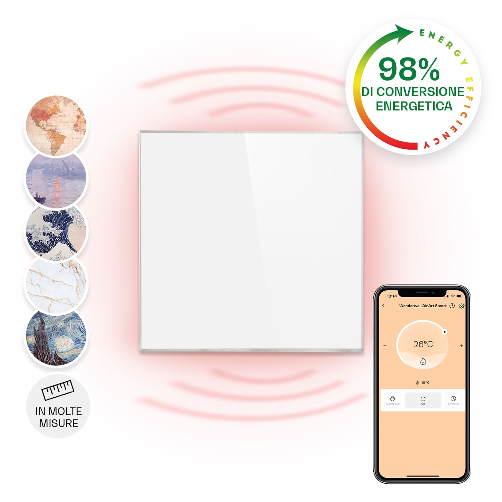 Wonderwall Smart - Stufa elettrica a infrarossi, pannello radiante, 60 x  60 cm, 360W, IR ComfortHeat, WiFi: controllo con app, Installazione a  parete, Ideale per chi soffre di allergie