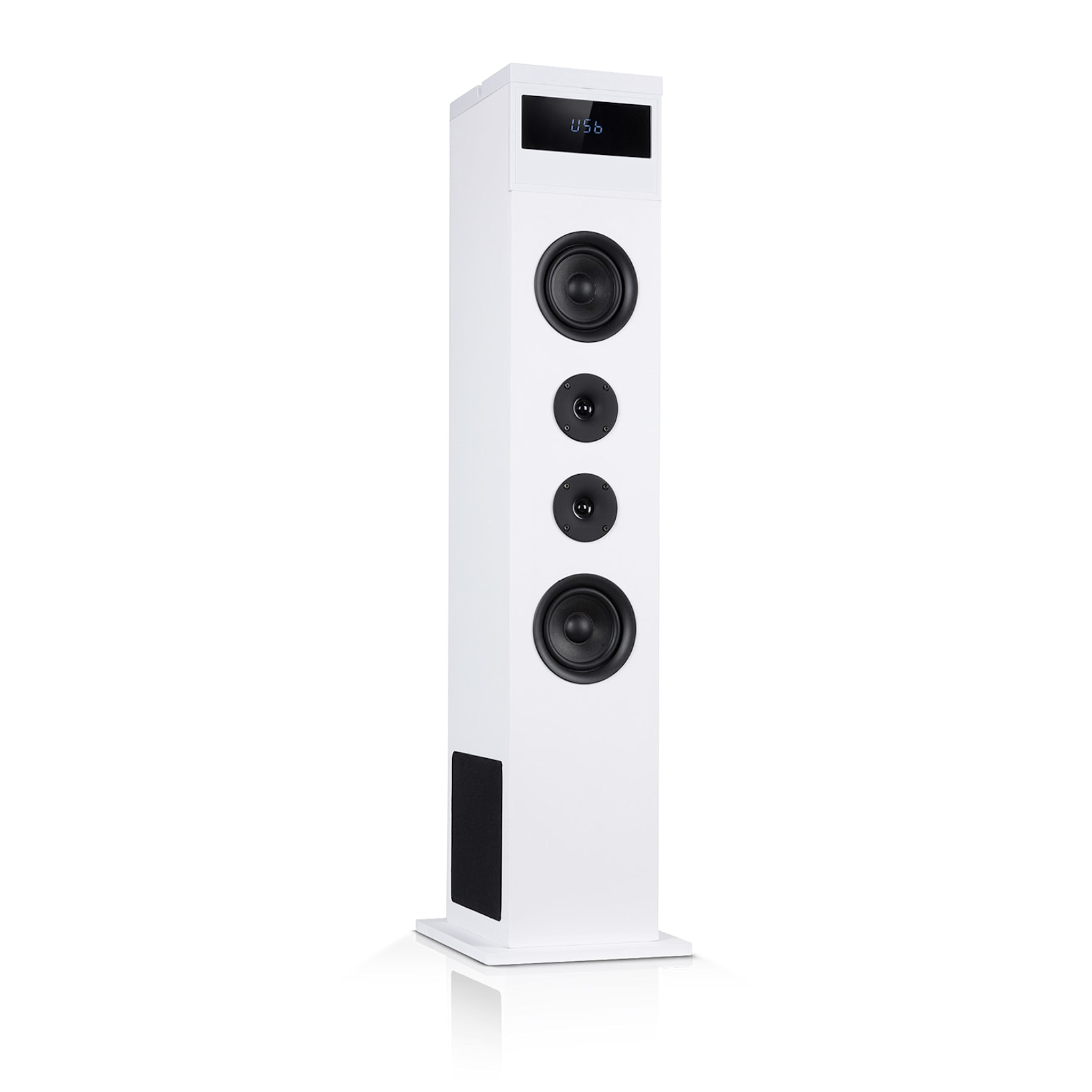 Karaboom 100 Enceinte tour, Système d'enceintes 2.1, 120 Watt max., Caisson de basses OneSide, Bluetooth, AUX-In : cinch stéréo, Panneau USB  2 en 1 : Fonction lecture et charge