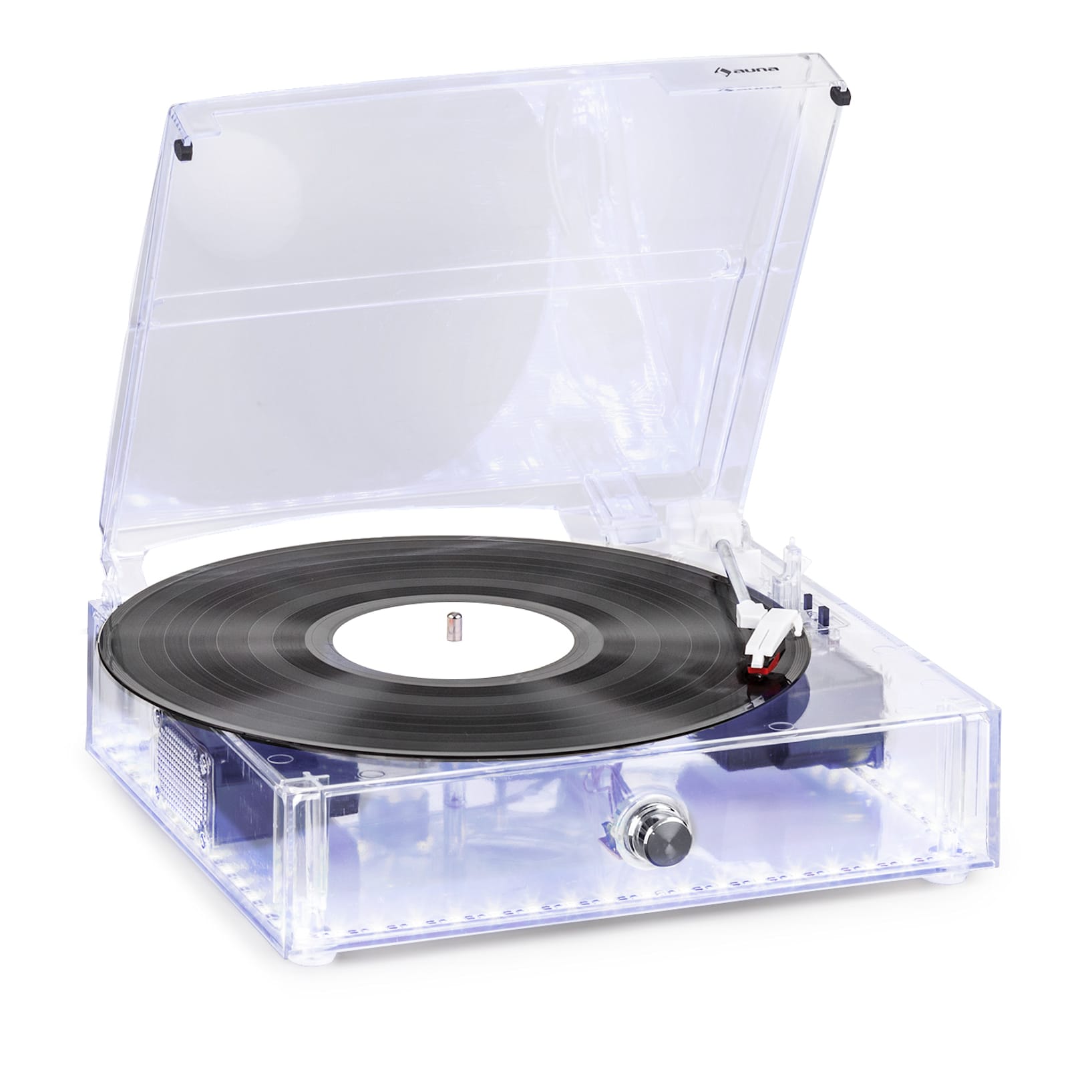 Empirisk Søjle grill ClearTech record player turntable | smooth belt drive | 3 speeds: 33 / 45 /  78 rpm | blue LED light | integrated stereo speakers | RCA line out |  ceramic cartridge | Bluetooth 4.2