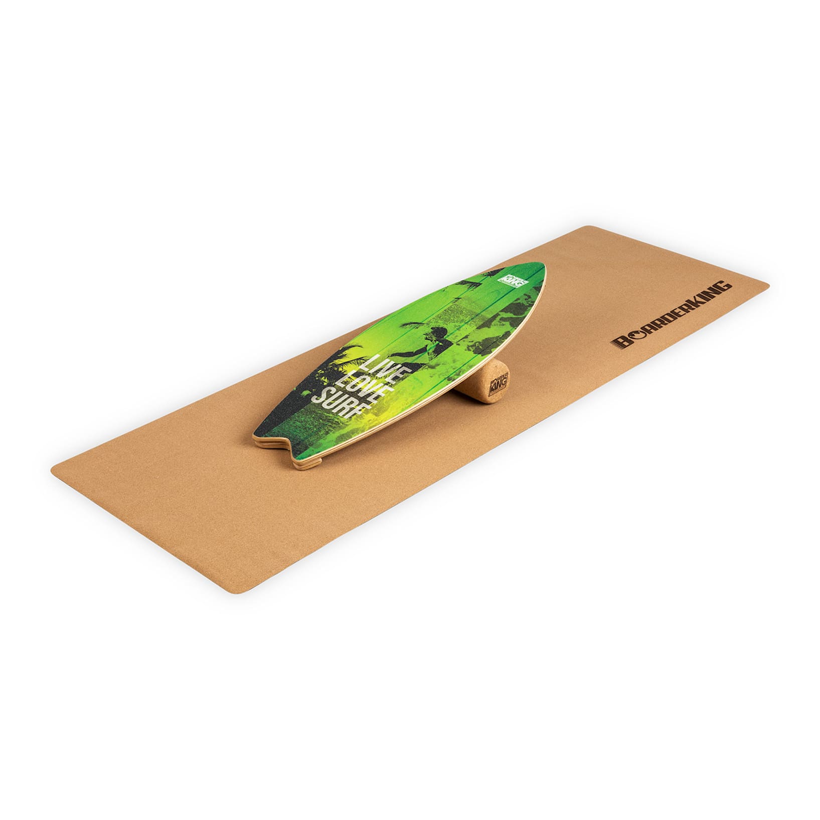 Indoorboard Wave Balanceboard Skateboard Surfboard Trickboard Balance Board  | inkl. 10/33 Korkrolle & rutschfester Bodenschutzmatte | Material: Holz &  Kork Green Surf