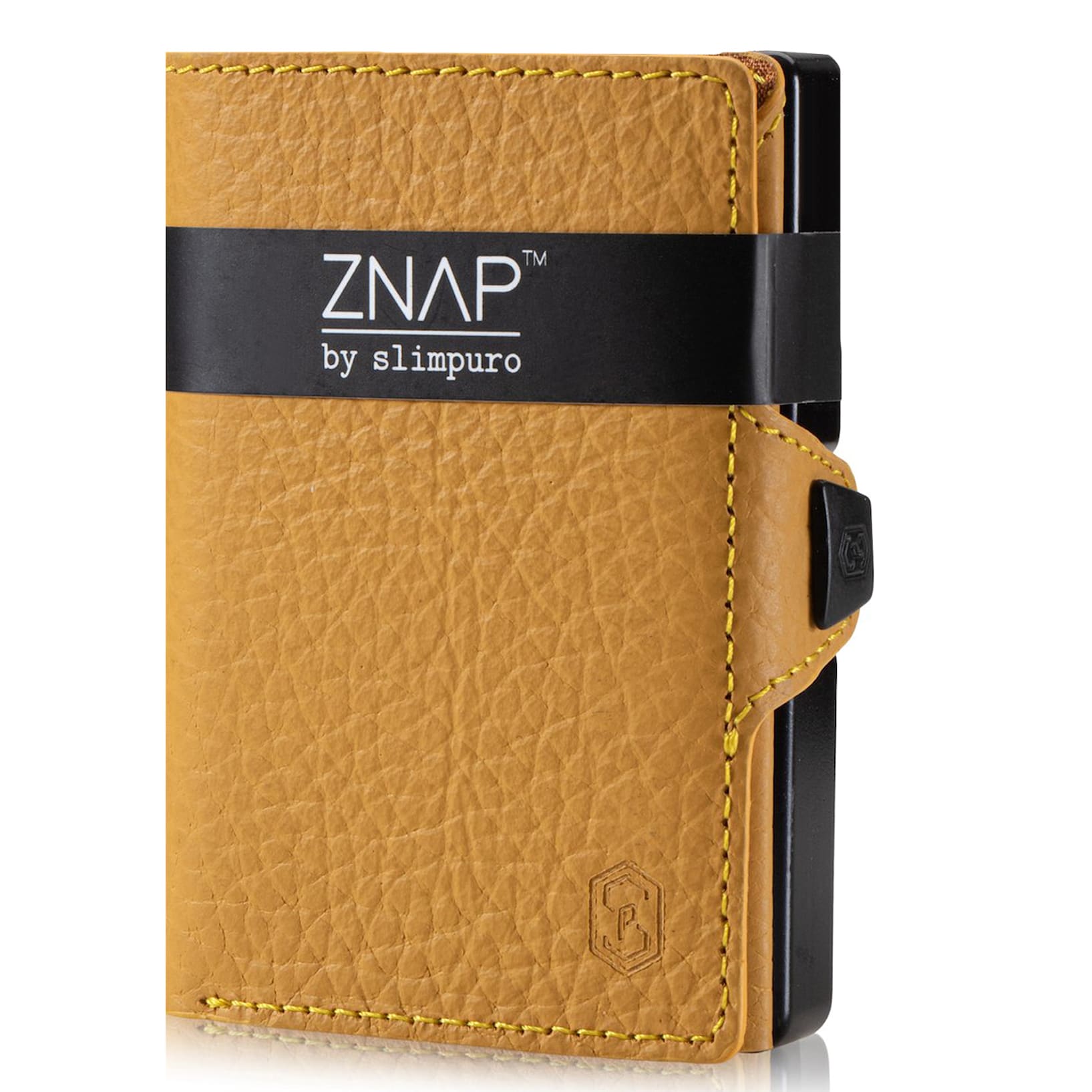 ZNAP Slim Wallet Mini Purse, pénztárca | akár 8 bankkártya részére | könnyű  hozzáférés: legyező kártyákra | érme- és bankjegyrekesz | vékony kialakítás  | lapos | ellenálló | 8 x 1,5 x 6 cm | RFID kárt szemcsés | Sárga