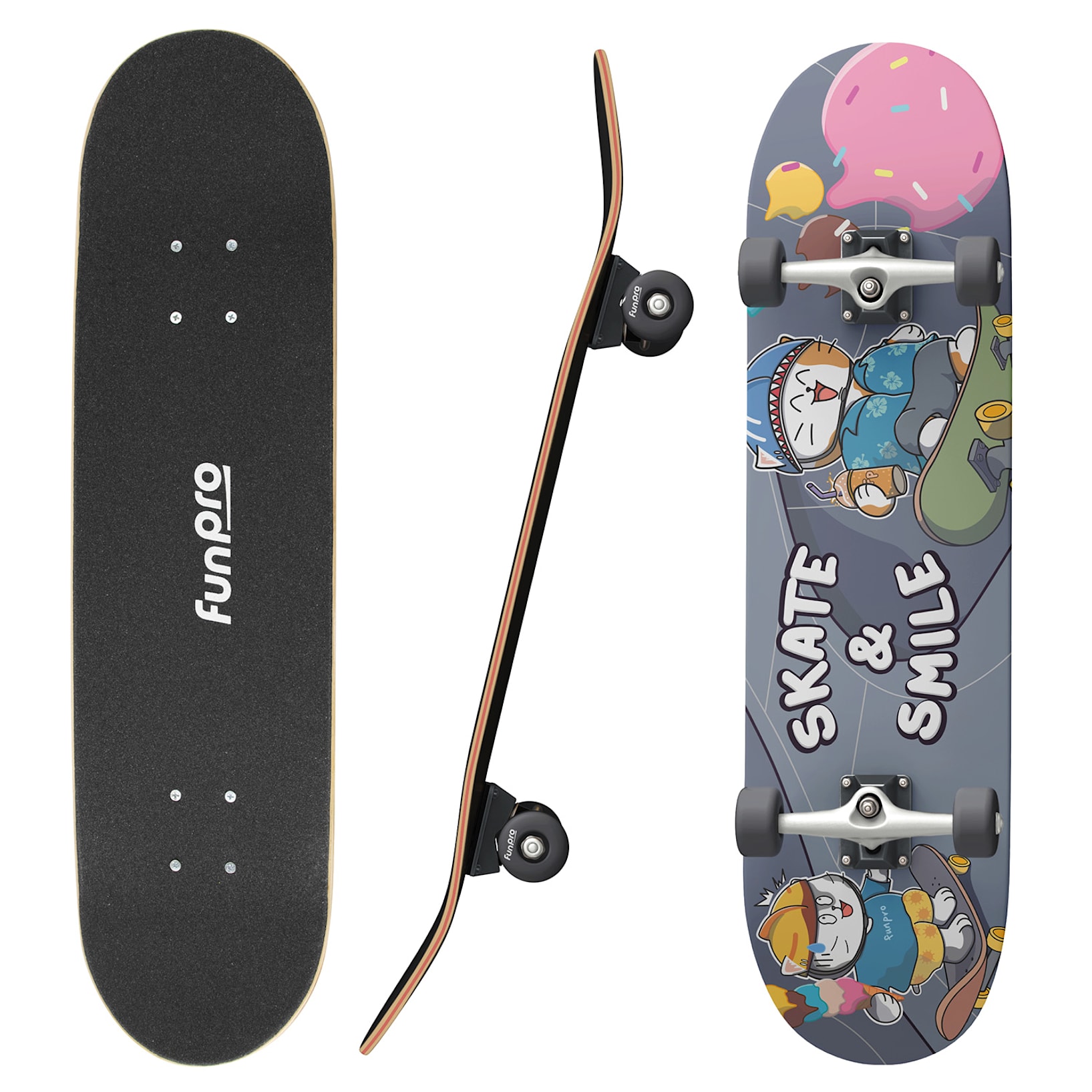 Gooi reptielen Huiskamer Skate 21 skateboard klein | voor kinderen | 6-10 jaar | max. belasting: 100  kg | materiaal: 7-laags esdoornhout | concave vorm | griptape oppervlak |  wielen met hardheid 99a | ABEC 9 kogellagers | ver Klein | Smile