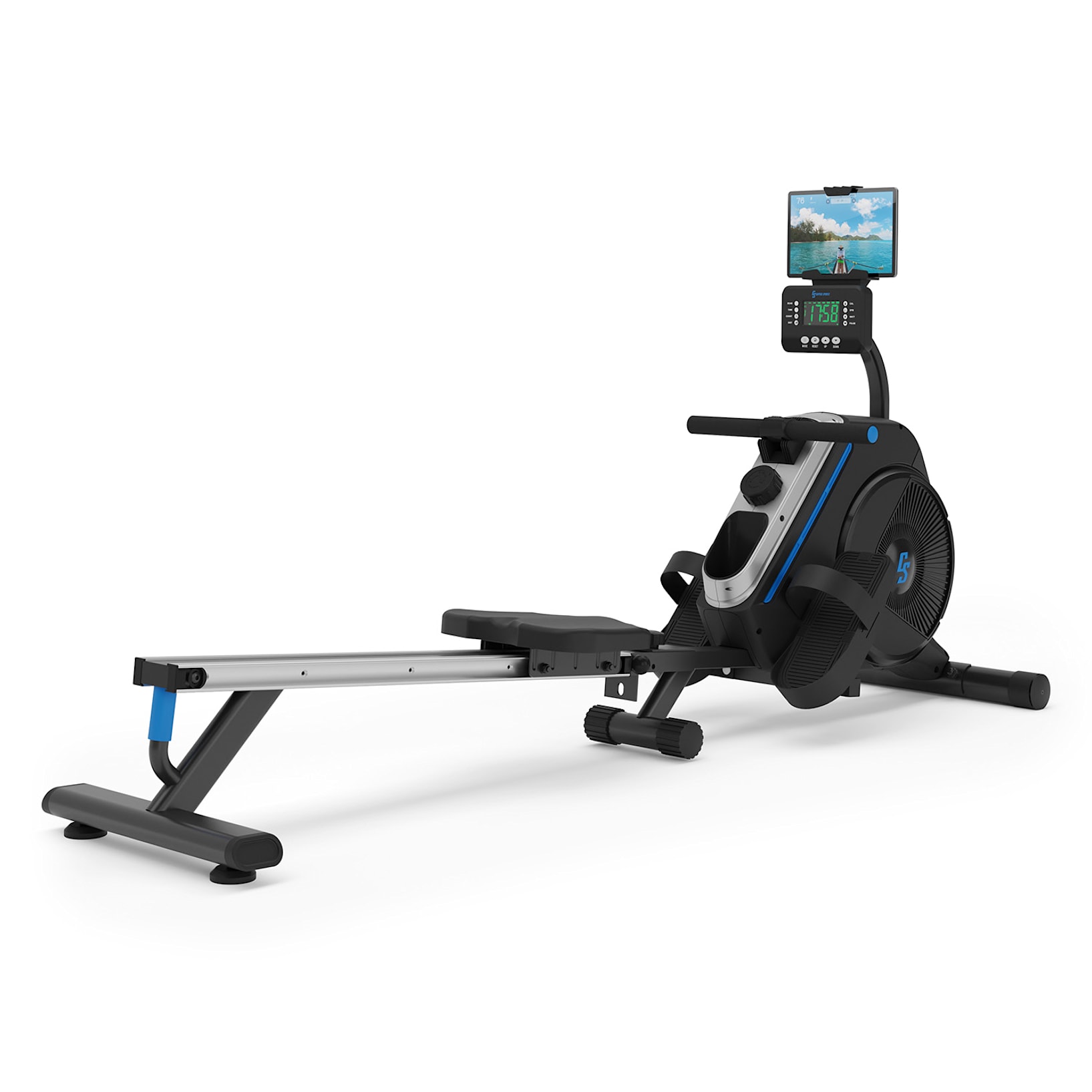 Helios Magnetic Rowing Machine, highly efficient training, Bluetooth, 8-level magnetic resistance, users: up to 150 kg / up to 2 m, tablet  holder, training computer with LED display, foldable