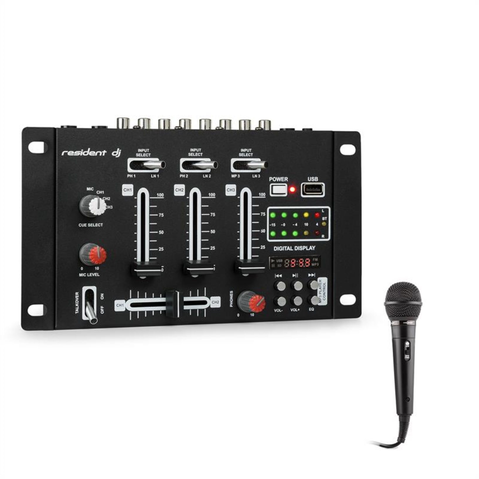 Resident DJ DJ-21 BT DJ-Mixer mixerbord set Bluetooth USB mikrofon svart