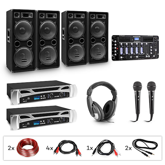 eStar Bass Party Pro DJ System Set 2 x PA Amplifier DJ Mixer 4 x Subwoofer