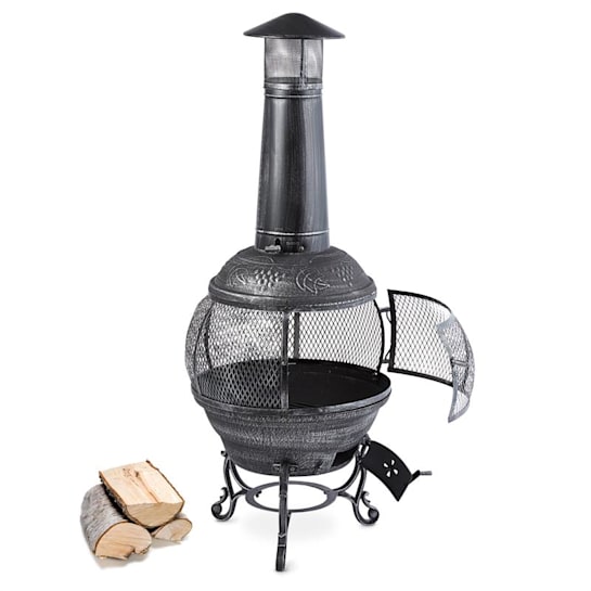 Flavius Gartenofen Terrassenofen Gusseisen/Stahl 140 cm Silberfarben