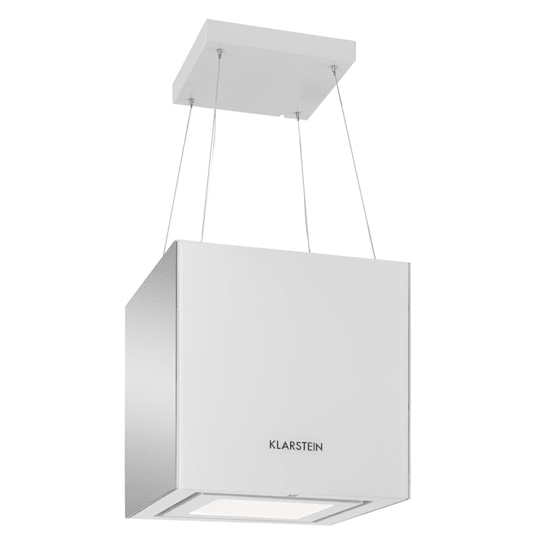 Hotte Aspirante Ilot Suspension Plafond Led Verre Reflechissant Blanc