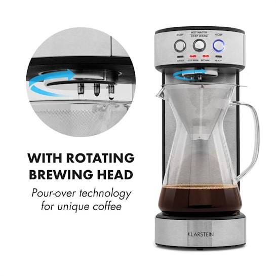 Klarstein Perfect Brew Coffee Maker 1800W Timer Glass Jug Stainless