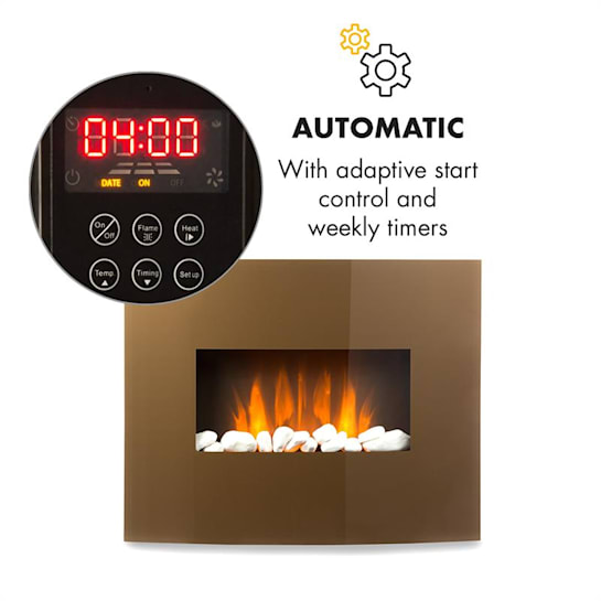 Klarstein Curved Copper L&F 1000/2000 W Panel de cristal curvado Mando