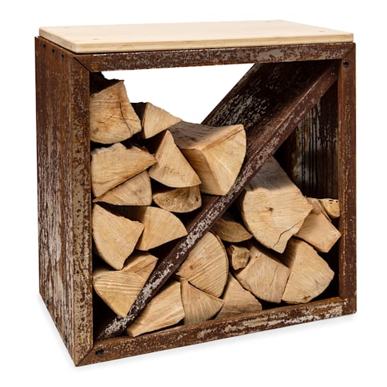 Leñero con banco de asiento Firebowl Kindlewood S Rust 57x56x36cm