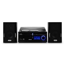 auna Microstar – Minicadena de música Vertical, Reproductor de CD,  Bluetooth, Altavoces estéreo, USB, Pantalla LCD, iluminación LED, Vertical  o en