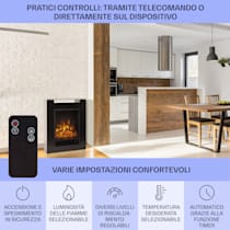 Camino elettrico Studio 5, Termoconvettore, 5 livelli di luminosità, 2  livelli di calore, 900 o 1800 Watt di potenza, Fiamma realistica