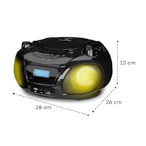 Roadie CD Boombox con radio FM y espectáculo de luces, reproductor de CD, radio FM, Bluetooth 5.0, efecto de luces LED de discoteca, USB, AUX-In