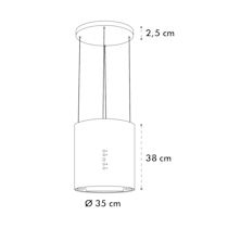 Hotte aspirante d'îlot Barett Ø35cm recirculation 558 m³/h LED filtre à  charbon actif