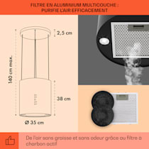 KLARSTEIN Barett - hotte aspirante îlot, hotte aspirante silencieuse Ø  35cm, Puissance Moteur 190W, 560 m³/h Max, 3 Niveaux de Puissance,  éclairage LED, INOX - Argent : : Gros électroménager