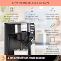 Klarstein Baristomat Dispositivo automatico di Bevande calde 2-in-1 per  Caffè e Tè Schiuma 6 Programmi Nero