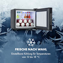 Frosty Minibar Mini-Kühlschrank, freistehend, Thermoelektrisches  Kühlsystem, 10 Liter Fassungsvermögen, Kühlung: 12 - 18 °C, Energieeffizienzklasse A, 33 dB, Innenraum: weiß, LED-Licht