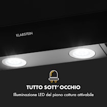 Athena 90 - Cappa aspirante inclinata, 90 cm, 300 m³/h, 69 W, 3 livelli  di potenza, Classe energetica: B, Scarico e ricircolo, 2 LED attivabili, Acciaio inox 90 cm