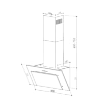 Athena 90 Campana extractora vertical, 90 cm, 300 m³/h, 69 W, 3 niveles  de potencia, CEE B, Extracción y recirculación de aire, 2 ledes  conmutables, Acero inoxidable 90 cm