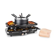 Entrecote, Grill 2in1 per Raclette & Fonduta, Pietra Naturale, 8 Persone,  Sottopadella, 1100W Wooden Pan Tablets included