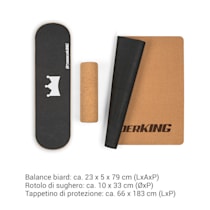 Indoorboard Skate, Balance Board + Tappetino + Rullo, Legno/Sughero, nero