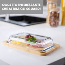 Hermatige, contenitore per affettati con coperchio di vetro, set da 2  pezzi, vetro borosilicato, bambù, tagliere