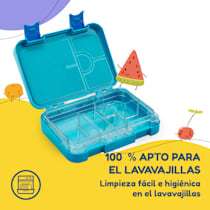 fiambrera junior, con recipiente adicional, apta para niños, sellada, 4  ó 6 compartimentos para porciones, apta para alimentos líquidos, 21,3 x  15 x 4,5 cm (ancho x alto x fondo)