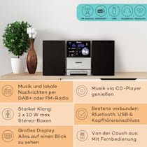 MC-40 DAB Stereoanlage, CD-Player, Kassettendeck, Bluetooth-Funktion, UKW/DAB+ Radio, LCD-Display, USB-Port, frontseitiger  3,5-mm-Kopfhörerausgang