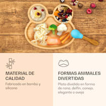 Vajilla infantil delfín, plato y cuchara de bambú, cubiertos de  aprendizaje con plato de separación, incl. ventosa, bambú: estilo plato y  cuchara, silicona: ventosa y cuchara, cantidad de llenad delfín