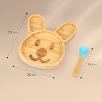 Assiette à ventouse pour bébé tout-petit lapin, assiette d'alimentation,  bambou naturel (bleu) 