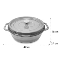 Podolica sauteuse, marmite, cocotte casserole, volume : 5,5 litres, fonte, émaillée, ovale, deux poignées, couvercle avec bouton en inox, passe  au four, pour tous les types de cuisinière, 40 5,5 Ltr.