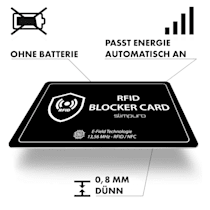 RFID Blocker Karte mit Störsignal, 0,8 mm dünn, passt in jedes  Portemonnaie, Geldbeutel, Brieftasche, Scheckkartenformat, Schutzradius  von 5 cm, Frequenz 13,56 MHz