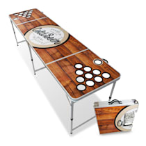 Backspin Beer Pong Tisch Set Wood, Aluminiumtisch mit Tragegriffen, Eisfach für Kaltgetränke, Becherhalterung, Ballhalter inkl. 6 Beer Pong  Bälle, spritzwassergeschützte Spieloberfläche