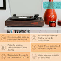 Tocadiscos, tocadiscos vintage Bluetooth con 3 velocidades (33/45/78 RPM),  2 altavoces estéreo integrados, salida RCA, entrada AUX, reproductor de