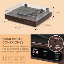 Tocadiscos TT-Classic Light, accionamiento por correa suave, Bluetooth, 3 velocidades: 33 / 45 / 78 rpm, incl. altavoces estéreo, entrada AUX, salida de línea RCA, cubierta antipolvo