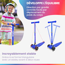 ONE Deluxe Trottinette enfants Scooter Kickboard, 3-6 ans, direction par  gravité, roues LED avec dynamo, jusqu'à 50 kg, jusqu'à env. 130 cm, pliable, guidon réglable en hauteur De luxe