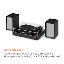 TT-Classic Light Platine vinyle, entraînement par courroie silencieux, Bluetooth, 3 vitesses : 33 / 45 / 78 t/mn, enceintes stéréo incluses, AUX-In, RCA-Line-Out, couvercle anti-poussière