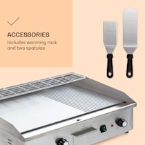 Grillmeile 4400 Gastro Grelhador elétrico, 73 x 42 cm (liso e ondulado), Variação contínua até 300 °C, 4400 watts, Protetor de salpicos, Tabuleiro de recolha de gordura