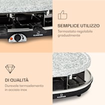 All-U-Can-Grill Raclette Griglia da raclette, 4-in-1, Per pancake, Piastra in pietra, 8 persone, 8 padelline da raclette & appoggi, Ardesia, Spatola, Rivestimento antiaderente