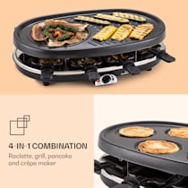 All-U-Can-Grill Appareil à raclette, 4 en 1, pour pancakes, plaque en  pierre pour griller, 8 personnes, 8 poêlons à raclette & dessous de plat, spatules, revêtement antiadhésif