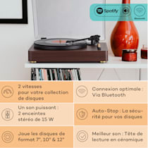 TT-Play Prime Platine Vinyle Métallique, Entraînement par courroie à 33  1/3 et 45 tr/min, 2 enceintes stéréo, Puissance RMS : 2 x 15 watts