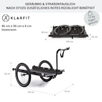 Follower Fahrradanhänger Lastenanhänger, einspurig, Ladefläche: 35,5 x 25,5  x 65 cm (BxHxT), 11 kg, 35 kg Ladegewicht, Stahlrahmen, 16 Rad, dynamische Federung, Reflektoren