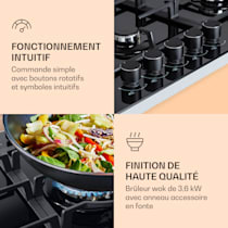 Victoria Domino Table de cuisson à gaz, 2 feux, autonome, 30 cm, encastrable, brûleur Sabaf, gaz naturel/propane, soupapes de sécurité, arrêt automatique, allumage électrique